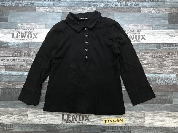 Laura Ashley ローラアシュレイ レディース ハーフボタン 綿 七分袖ポロシャツ L 黒拍卖