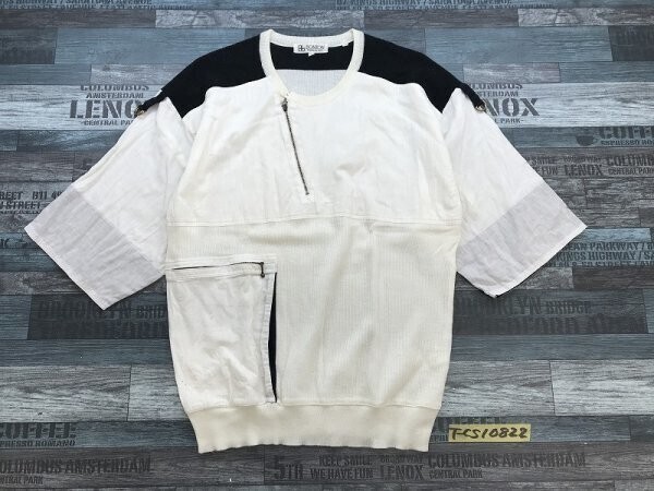 BONTON メンズ 袖2WAY ハーフジップ ニット切替 七分袖カットソー L 白黒拍卖