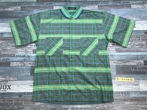 LAVORD UOMO メンズ チェック柄 半袖シャツ 緑黄色拍卖