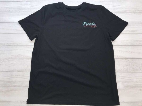 シーイン SHEIN レトロ アメカジ ビーチ リゾート プリント フロリダ オレンジジュース フォト転写 半袖Tシャツ メンズ コットン100% L 黒拍卖