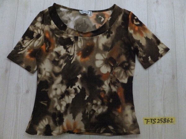 OCCO レディース フランス製 フラワープリント 半袖Tシャツ 02 茶色拍卖