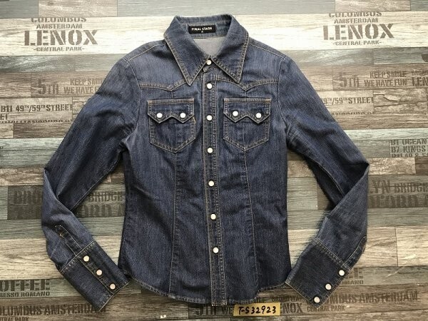 FINAL STAGE レディース スナップボタン ストレッチ デニム長袖シャツ 35 ネイビー拍卖