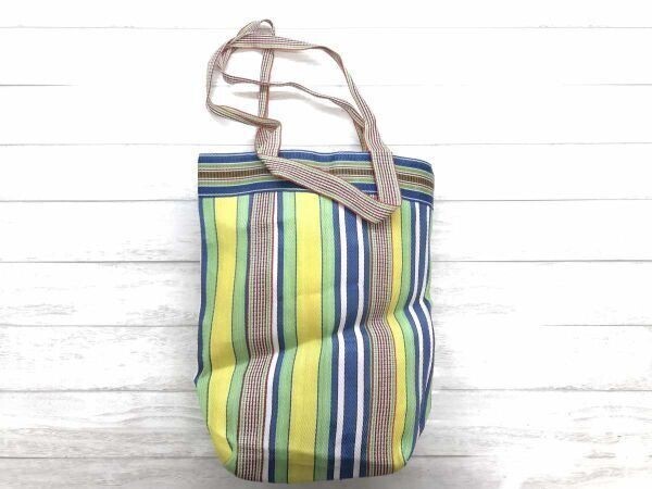 パサンドバイヌキテパ Pasand by ne Quittez pas 民族エスニック オリエンタル ストライプ メッシュ ビッグ トートバッグ 鞄 レディース 緑拍卖