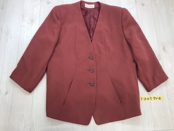 Eva Gracia レディース 日本製 肩パッド ノーカラーレトロ ジャケット 春秋 17 くすみ赤拍卖