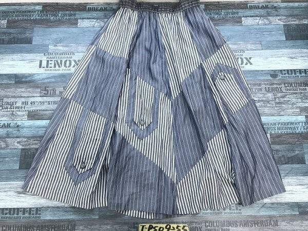 Think Sense レディース ストライプ切替 ロングスカート フリー 紺白拍卖