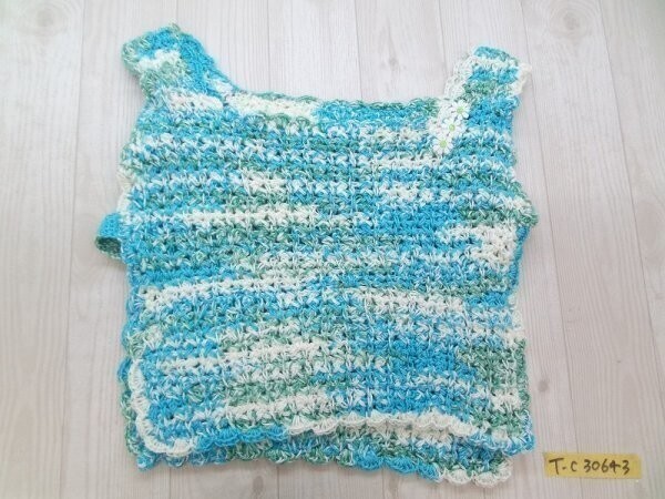 レディース ハンドメイド風 花刺繍 ニットベスト 青白緑拍卖