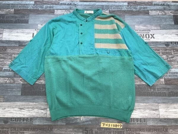 BONTON レディース 比翼ハーフジップ ニット切替 カットソー 袖2WAY L 緑拍卖