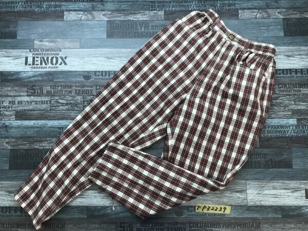 SWEET CAMEL スウィートキャメル レディース 日本製 チェック柄 テーパードパンツ L 白赤緑拍卖