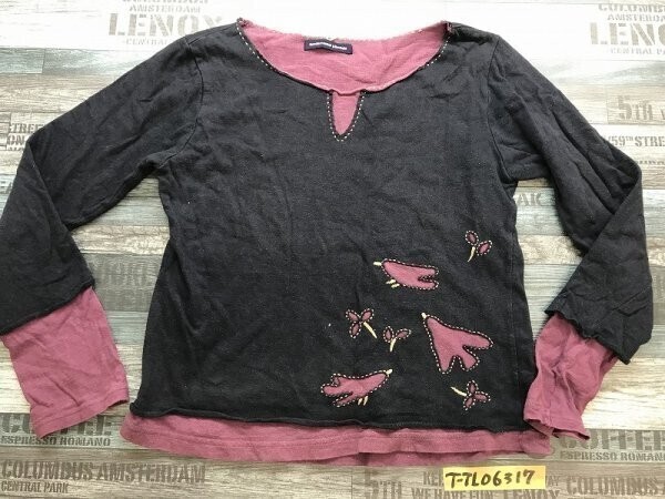 fundamental paodelo レディース 重ね着風 ステッチデザインカットソー M 紺紫拍卖