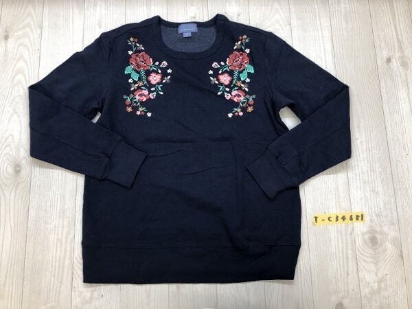 LAURA SCOTT レディース 花プリント トレーナー S/C ネイビー拍卖