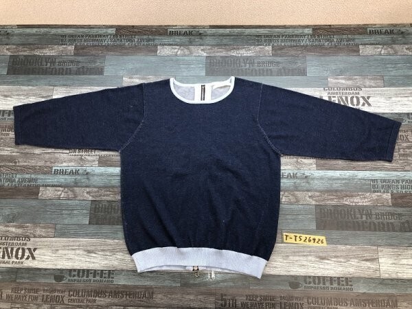 URBAN RESEARCH アーバンリサーチ レディース バックジップ付き 七分袖 ニットカットソー ONE 紺水色拍卖