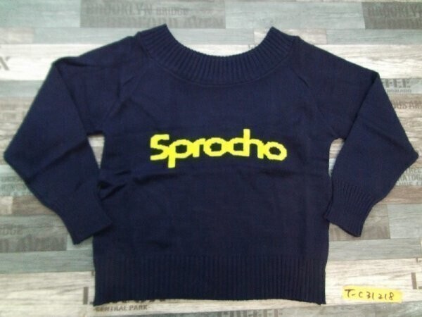 malchelo レディース 日本製 アクリル・毛 英字 ワイドネック ニットセーター 大きいサイズ LL 紺拍卖