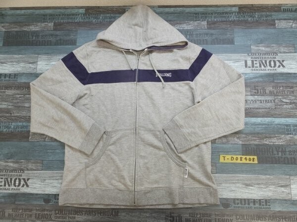 SPALDING スポルディング メンズ ロゴ刺繍 フーディー パーカー L 杢グレー紺拍卖