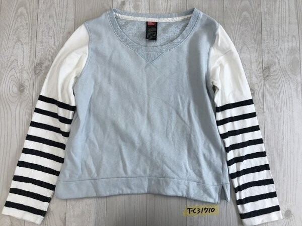 DOUBLE STANDARD CLOTHING ダブルスタンダードクロージング レディース 日本製 袖ボーダー スウェットカットソー F 水色白黒拍卖