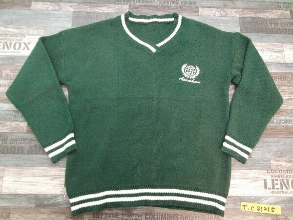 メンズ 胸刺繍入 チルデンニットセーター 緑白拍卖