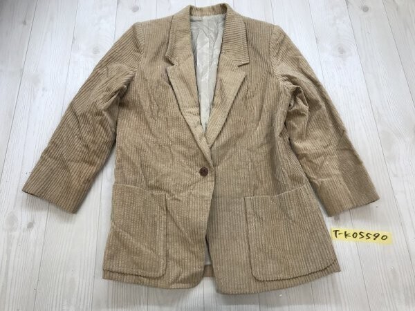 ノーブランド レディース コーデュロイ 肩パッド ワンボタン テーラードジャケット ベージュ拍卖