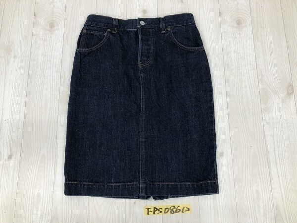 EDWIN エドウィン レディース バックスリット ボタンフライ デニムタイトスカート 29×21 紺拍卖