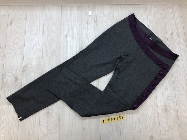 Lelativement レディース 裾ジップ パンツ 杢グレー紫拍卖