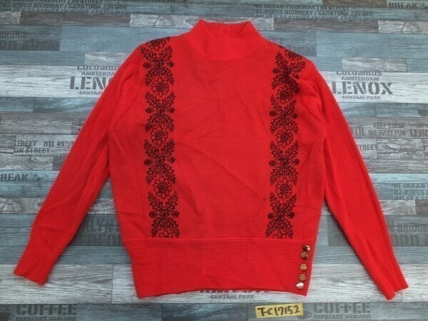 RAFFEE レディース ハイネック アクリル・毛 花柄 ニットソー L 赤黒拍卖