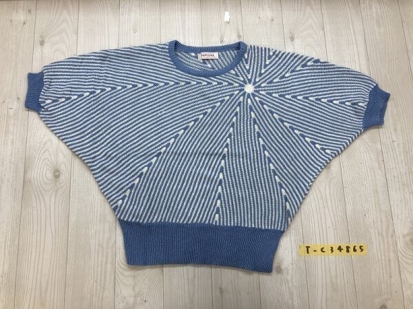 PAPIORA レディース 柄織り ドルマン ニットセーター 白水色拍卖