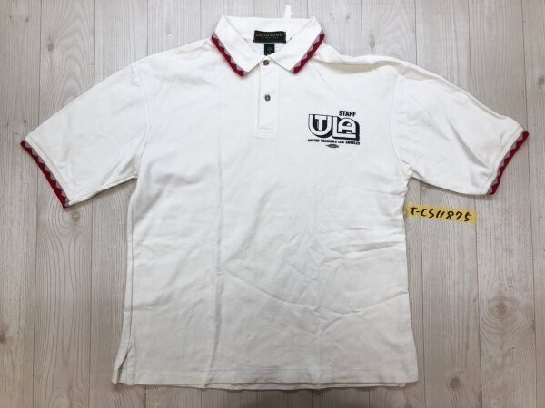 COUNTRY COTTONS メンズ UTLA スタッフ ヘリンボーン 半袖ポロシャツ M オフホワイト赤グレー拍卖