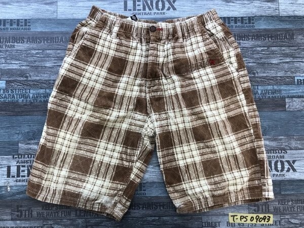 GOTCHA ガッチャ メンズ 起毛 チェック柄 ハーフパンツ S 茶オフホワイト拍卖