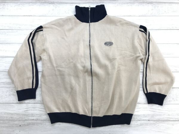 apres jour mignon アプレジュールミニョン レトロ古着 オーバーサイズ 袖ライン ニット トラック ジャケット レディース F ベージュ 紺拍卖