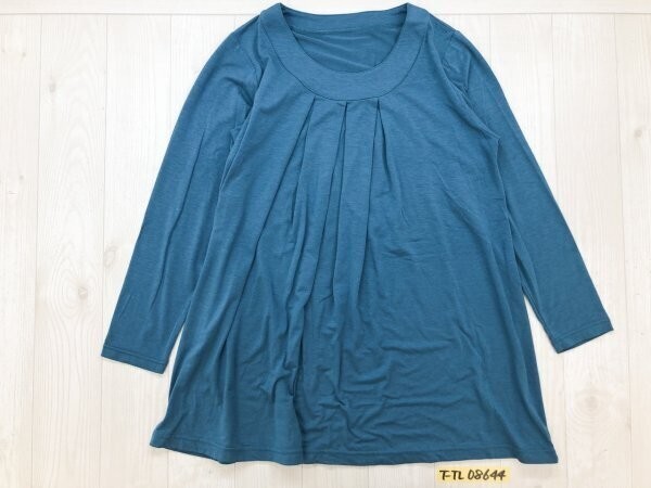 レディース タック入り チュニック カットソー 青緑拍卖