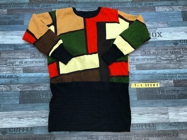 Merily レディース カラー切り替え ニットセーター 黒茶オレンジなど拍卖