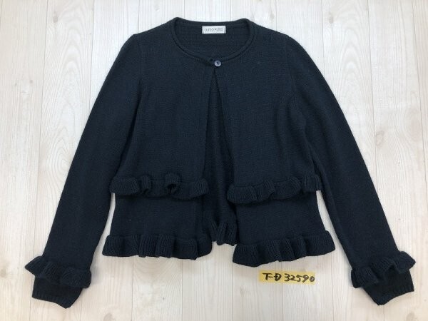 QUINTO PUNTO レディース アクリル フリル ニットカーディガン ネイビー拍卖