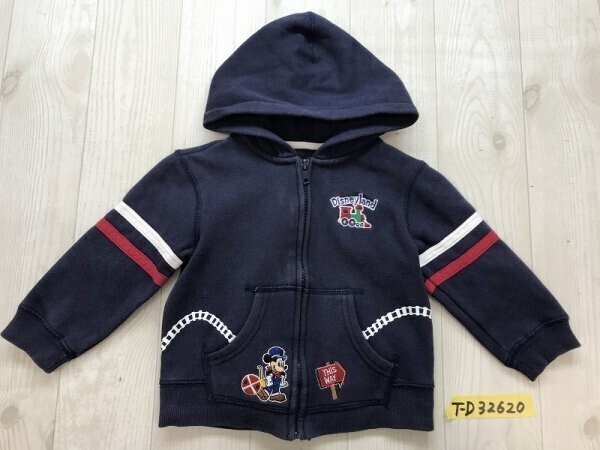DISNEY PARKS ディズニーパークス キッズ キャラクター刺繍 裏起毛 パーカー 24m(80-90) ネイビー拍卖