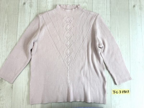 MICALADY レディース 日本製 ハイネック 七分袖 ニットカットソー L ピンク拍卖