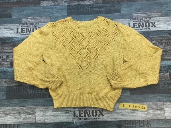 レディース ビジューボタン付き ラメ混 ニットセーター 黄色金拍卖
