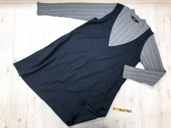 Another Edition アナザーエディション レディース 重ね着風 長袖ワンピース 紺グレー拍卖