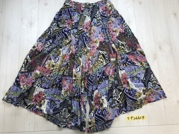 ノーブランド レディース エスニック ボタニカル フロントジップ とろみ クロップドワイドパンツ 黒ピンクラベンダー拍卖