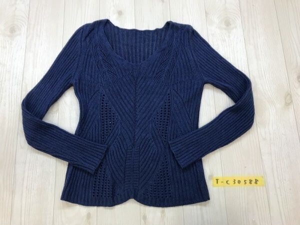 (有)ジラソーレ レディース Vネック 透かし編み ニットセーター M 杢ブルー拍卖