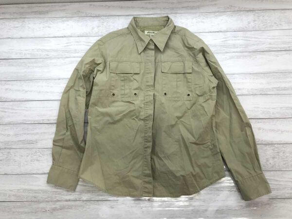 Eddie Bauer エディーバウアー オールド レトロ アウトドア 裏地メッシュ ユーティリティー 長袖シャツ レディース 比翼ボタン L ベージュ拍卖