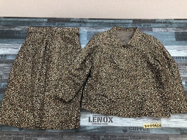 ノーブランド レディース 肩パッド入カットソー・スカート 上下セットアップ 茶緑拍卖