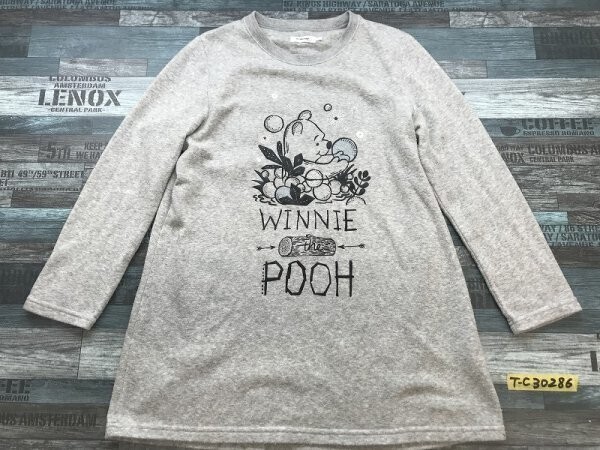 DISNEY ディズニー レディース くまのプーさん 裏起毛 ルームウェア カットソー L 杢グレー拍卖
