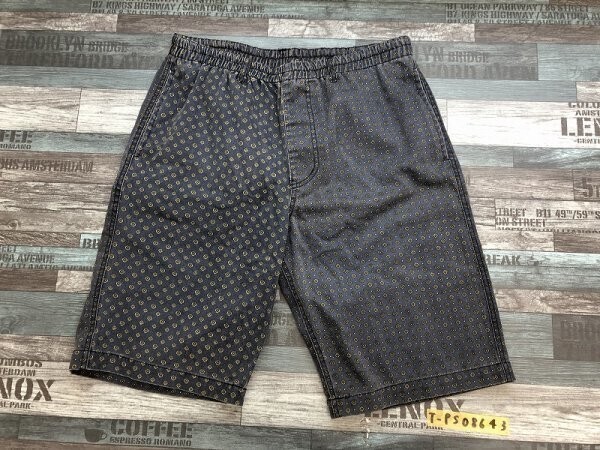 ノーブランド メンズ 総柄 ウエストゴム イージーハーフパンツ L 紺拍卖