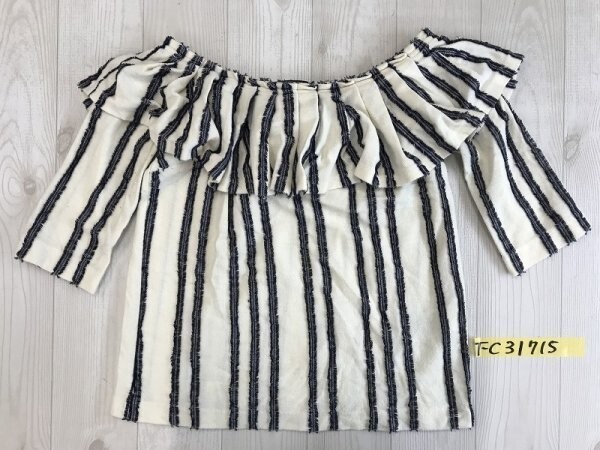 BANANA REPUBLIC バナナリパブリック レディース ストライプ オフショルダー ニットカットソー 小さいXS アイボリー紺拍卖