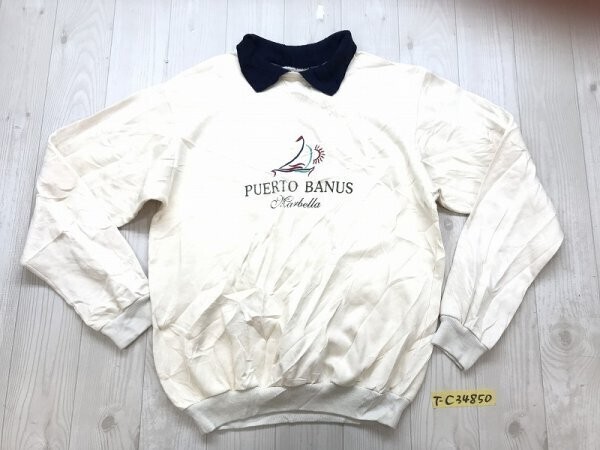 PUERTO BANUS メンズ 襟付き 裏起毛 スウェットトレーナー クリーム拍卖