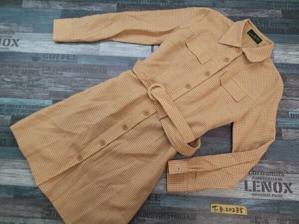 BELLE MAISON ベルメゾン レディース 毛100% チェック柄 ベルト付き シャツワンピース 9AR64 ベージュ白拍卖