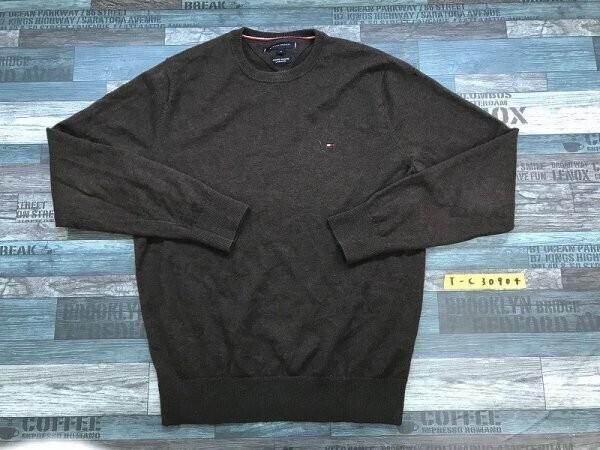 TOMMY HILFIGER トミーヒルフィガー メンズ ワンポイント刺繍 薄手 ニットセーター M 焦げ茶拍卖