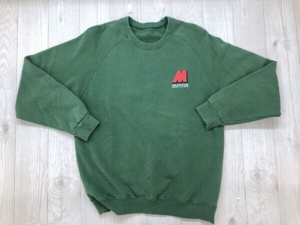 MITSUI heart scramble オールド レトロ ワーク ジャパンビンテージ 古着 スウェット トレーナー メンズ 裏起毛 両面プリント 緑拍卖