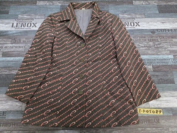 ノーブランド レディース 肩パッド 総柄 ソフトジャケット 春秋 15 グレー赤拍卖