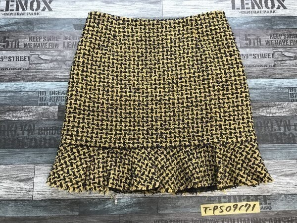 L’ESSAGE ジャーナルスタンダード レディース 日本製 裏地 サイドジップ ウールMIX スカート 36 マスタードネイビー拍卖