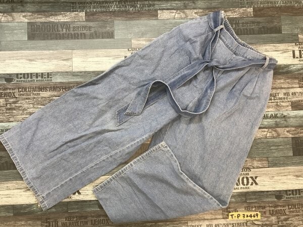 SEVENDAYS=SUNDAY レディース 布ベルト付き デニムワイドパンツ M 水色拍卖