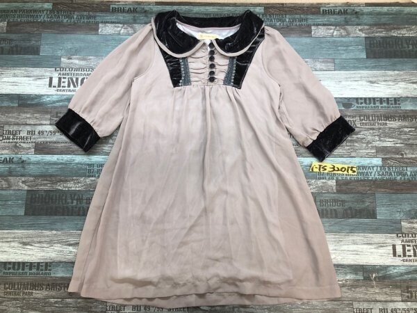 PENNS NECK ペンズネック レディース ベロア使い シフォン 五分袖 ワンピース グレー拍卖