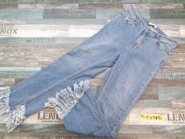 BROWNY WEGO レディース 裾フリンジ スリム デニムジーンズパンツ M 紺拍卖